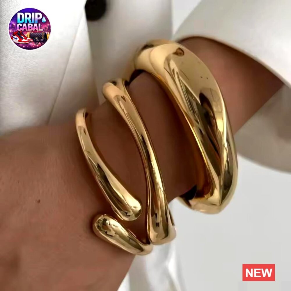 Chunky Gold Bangle Bracelets Set Stackable Cuff S… - image 5